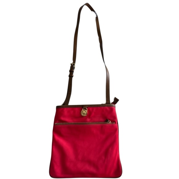 Michael Kors Red & Brown Nylon Crossbody Bag with Gold Hardware - Picture 4 of 5